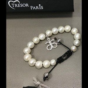 Tresor Paris Genuine Pearl, Diamond, Sterling Silver Bracelet. New